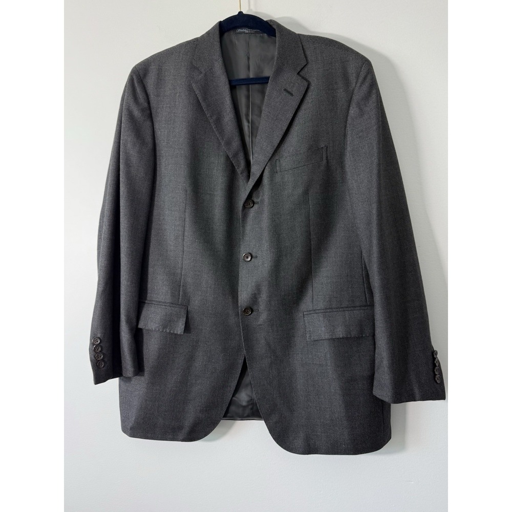 Vintage Polo Ralph Lauren Blazer Mens 44R Charcoal Sport Coat Wool Made In Italy